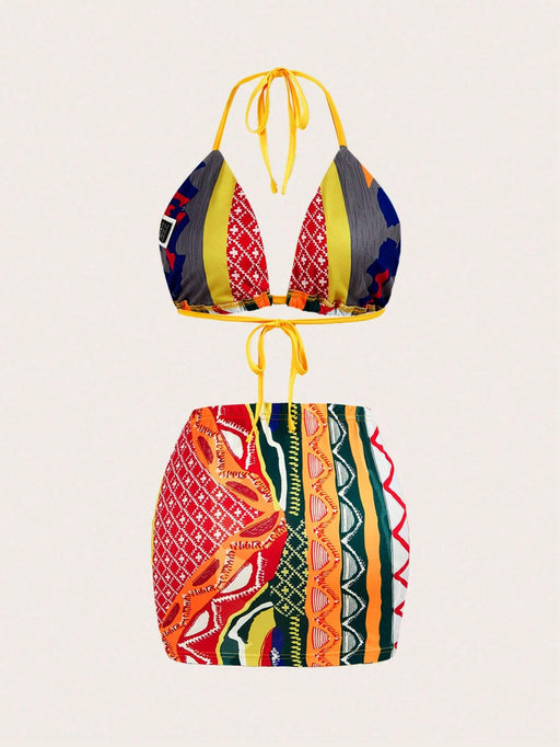 SHEIN Conjunto de bikini y minifalda estampada de Slaydiva para mujer, sexy y bonito - Quierox - Tienda Online