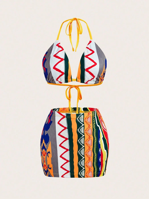 SHEIN Conjunto de bikini y minifalda estampada de Slaydiva para mujer, sexy y bonito - Quierox - Tienda Online