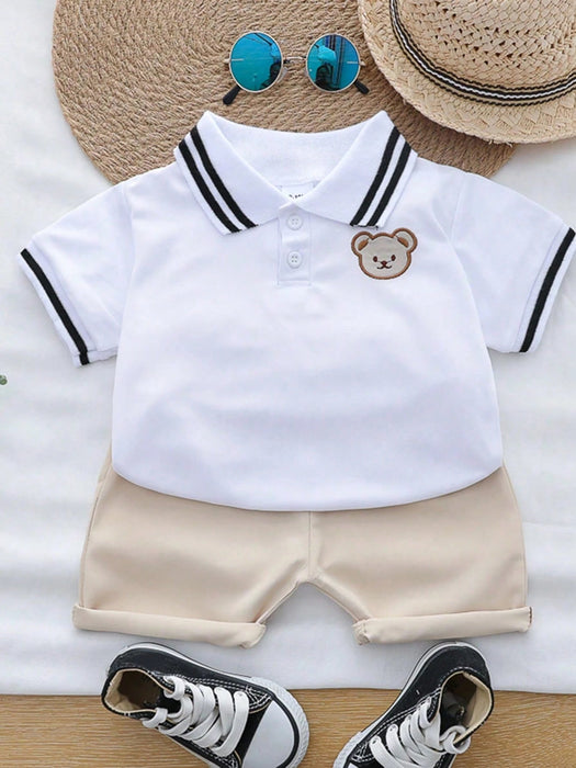 SHEIN Conjunto de camisa tipo polo con bordado de oso de dibujos animados - Quierox - Tienda Online