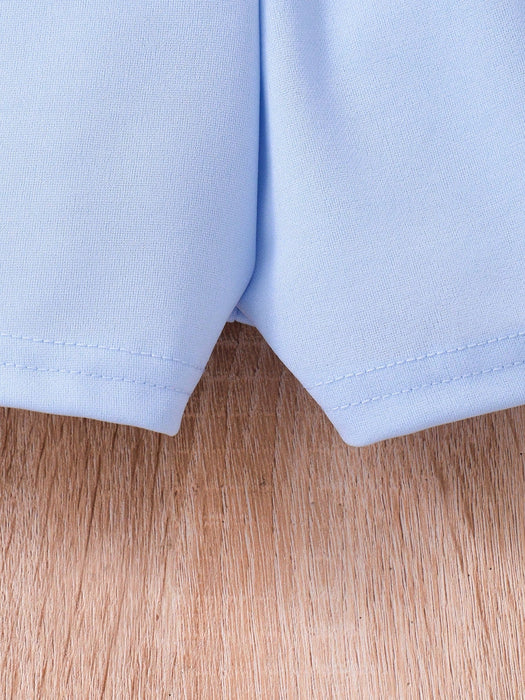 Shein Conjunto de camiseta de manga corta acanalada lisa y falda pantalón con perlas de imitación - Quierox - Tienda Online