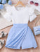 Shein Conjunto de camiseta de manga corta acanalada lisa y falda pantalón con perlas de imitación - Quierox - Tienda Online