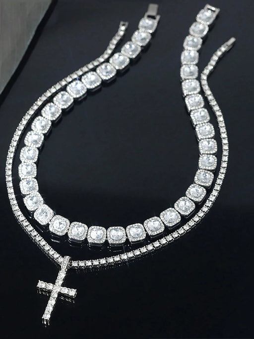 SHEIN Conjunto de collar y colgante de cruz de tenis con cadena de azúcar - Quierox - Tienda Online