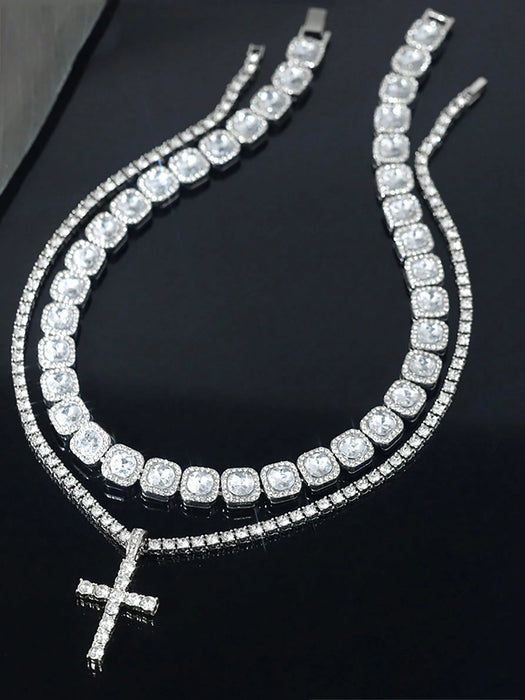 SHEIN Conjunto de collar y colgante de cruz de tenis con cadena de azúcar - Quierox - Tienda Online