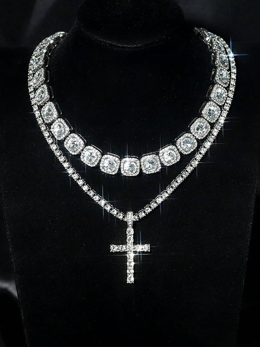 SHEIN Conjunto de collar y colgante de cruz de tenis con cadena de azúcar - Quierox - Tienda Online