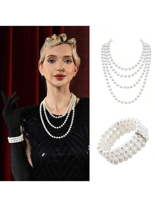 SHEIN Conjunto de collar y pulsera de perlas estilo años 20 (2 piezas): ideal para fiestas - Quierox - Tienda Online
