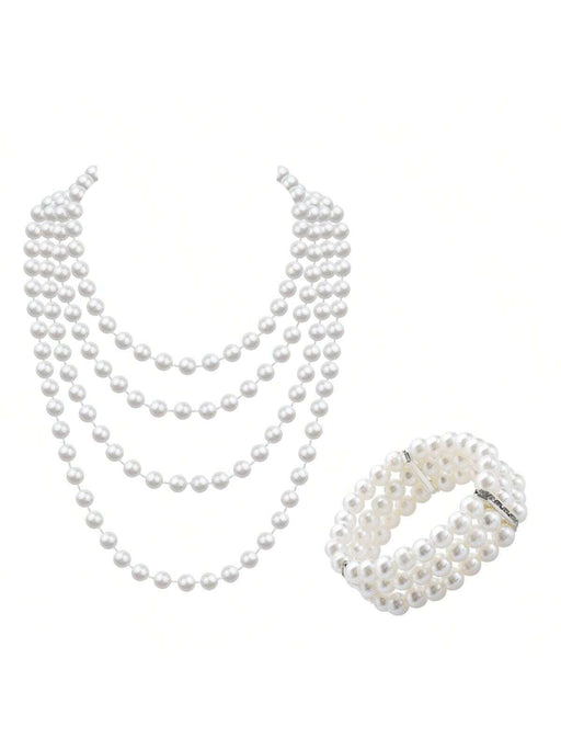 SHEIN Conjunto de collar y pulsera de perlas estilo años 20 (2 piezas): ideal para fiestas - Quierox - Tienda Online