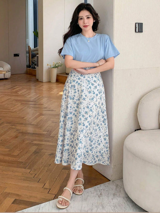 Shein Conjunto de dos piezas DAZY para adolecente: camiseta de manga corta lisa y falda - Quierox - Tienda Online