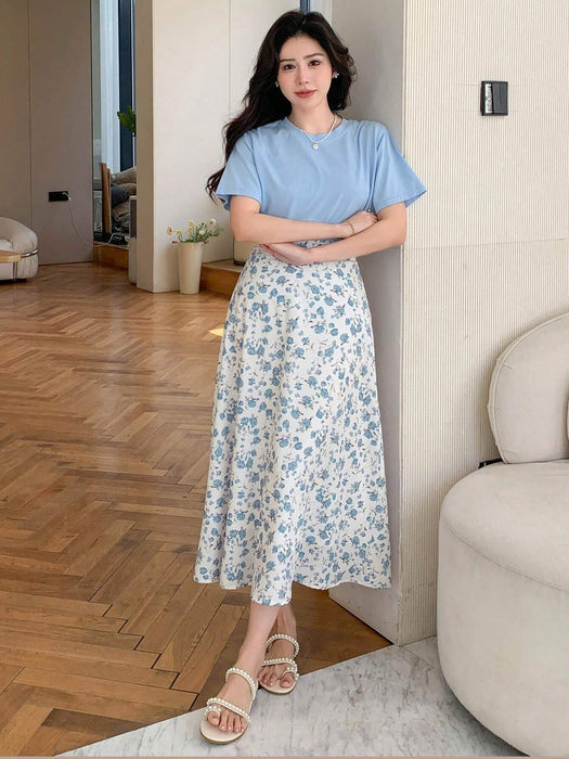 Shein Conjunto de dos piezas DAZY para adolecente: camiseta de manga corta lisa y falda - Quierox - Tienda Online