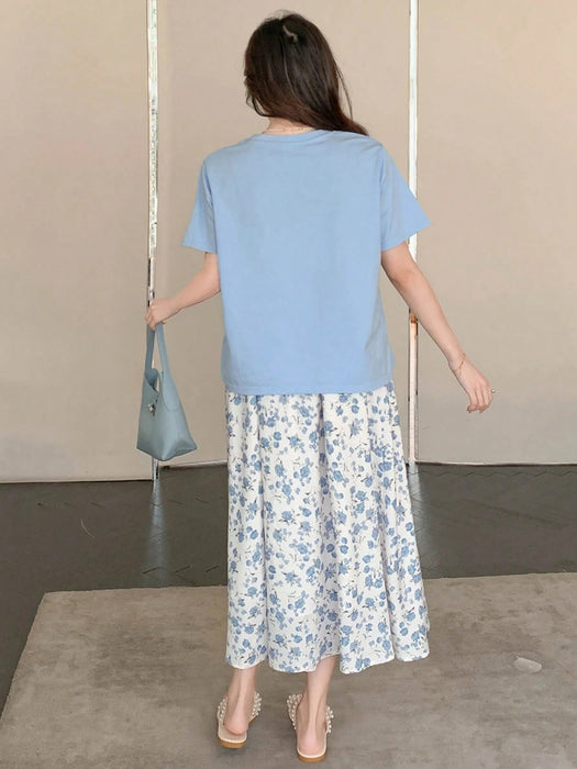 Shein Conjunto de dos piezas DAZY para adolecente: camiseta de manga corta lisa y falda - Quierox - Tienda Online