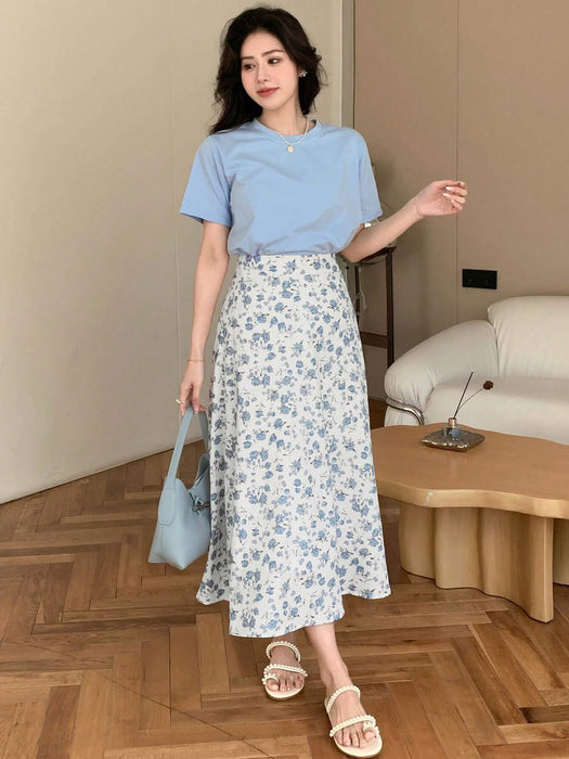 Shein Conjunto de dos piezas DAZY para adolecente: camiseta de manga corta lisa y falda - Quierox - Tienda Online