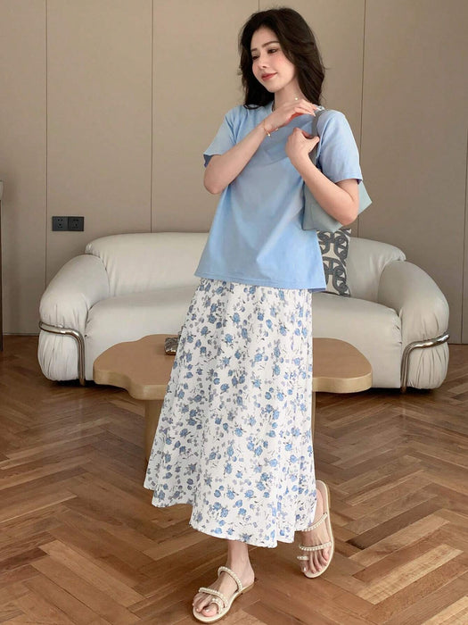 Shein Conjunto de dos piezas DAZY para adolecente: camiseta de manga corta lisa y falda - Quierox - Tienda Online