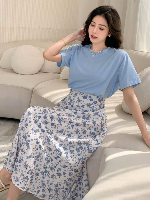 Shein Conjunto de dos piezas DAZY para adolecente: camiseta de manga corta lisa y falda - Quierox - Tienda Online