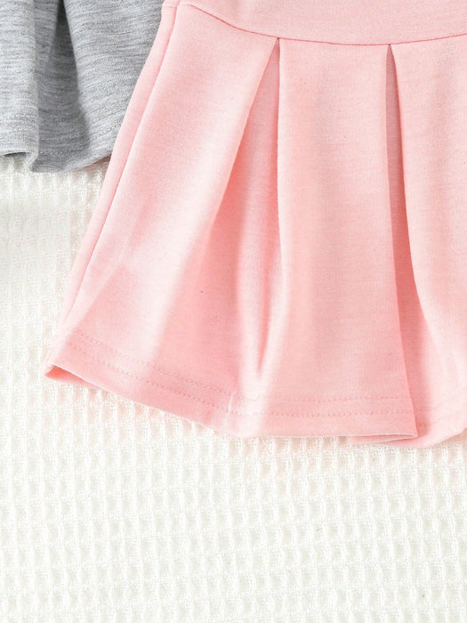 Shein Conjunto De Falda Plisada Rosa Y Gris Casual Y Deportiva Para Bebé Niña - Quierox - Tienda Online