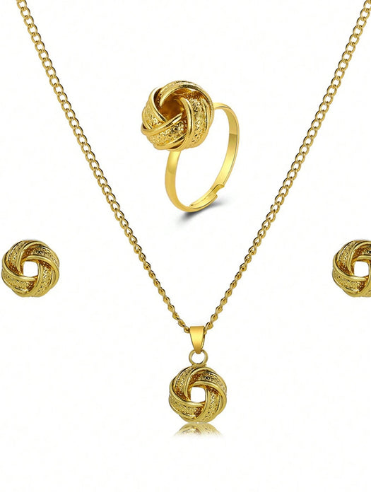 SHEIN Conjunto de joyería de 4 piezas con diseño retorcido: collar, pendientes y anillo - Quierox - Tienda Online