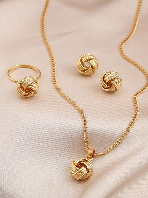 SHEIN Conjunto de joyería de 4 piezas con diseño retorcido: collar, pendientes y anillo - Quierox - Tienda Online