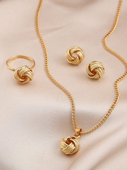 SHEIN Conjunto de joyería de 4 piezas con diseño retorcido: collar, pendientes y anillo - Quierox - Tienda Online