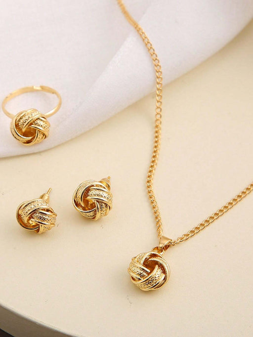 SHEIN Conjunto de joyería de 4 piezas con diseño retorcido: collar, pendientes y anillo - Quierox - Tienda Online