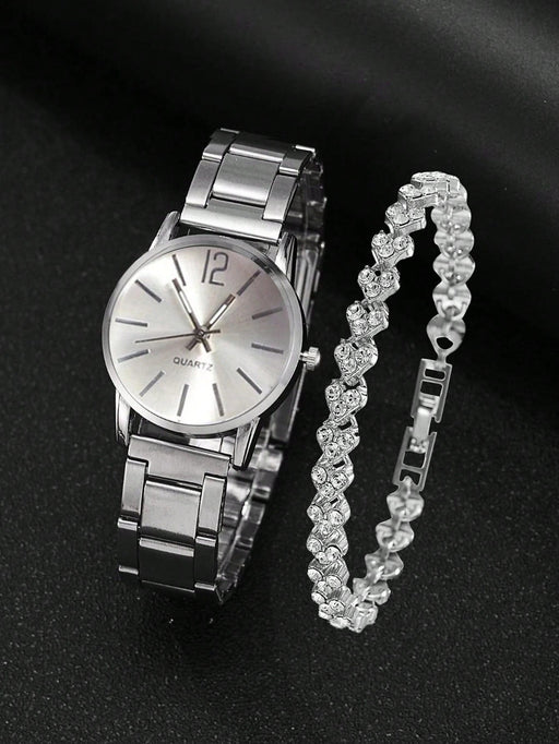 SHEIN Conjunto de joyería para mujer: 1 reloj digital pequeño con correa de acero y 1 pulsera - Quierox - Tienda Online