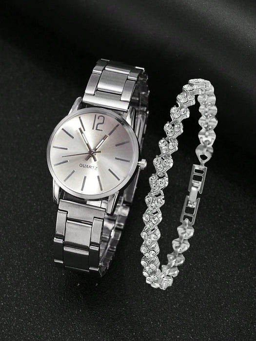 SHEIN Conjunto de joyería para mujer: 1 reloj digital pequeño con correa de acero y 1 pulsera - Quierox - Tienda Online