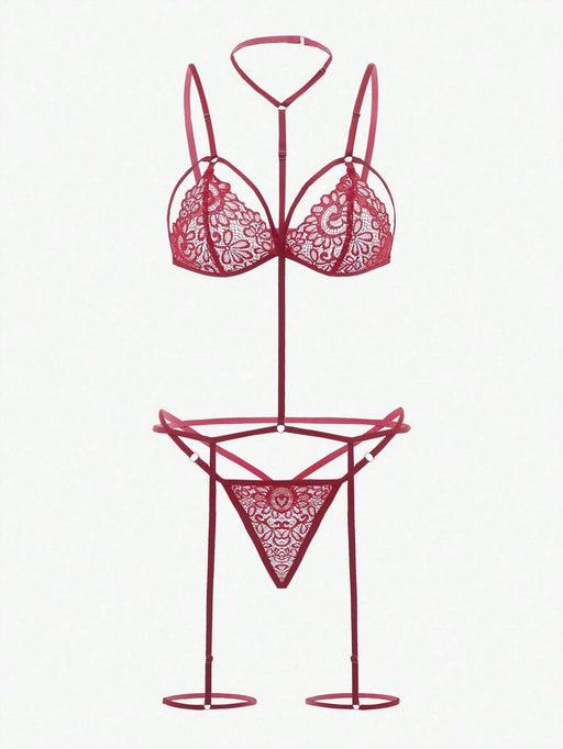 SHEIN Conjunto de lencería con liga de encaje floral y gargantilla - Quierox - Tienda Online