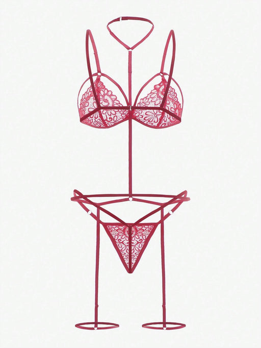 SHEIN Conjunto de lencería con liga de encaje floral y gargantilla - Quierox - Tienda Online