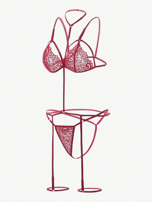 SHEIN Conjunto de lencería con liga de encaje floral y gargantilla - Quierox - Tienda Online