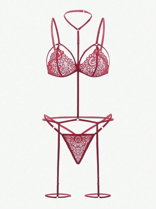 SHEIN Conjunto de lencería con liga de encaje floral y gargantilla - Quierox - Tienda Online