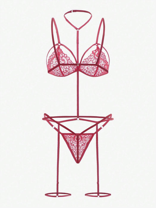 SHEIN Conjunto de lencería con liga de encaje floral y gargantilla - Quierox - Tienda Online