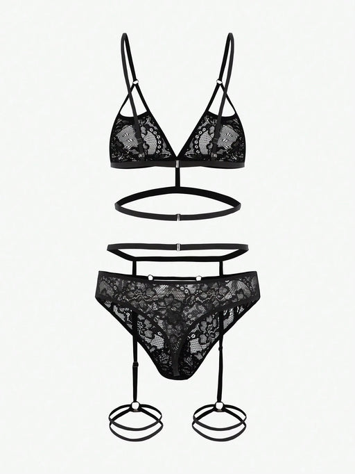 SHEIN Conjunto de lencería con liga y encaje floral recortado - Quierox - Tienda Online