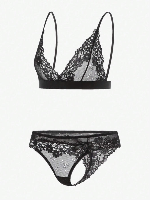 Shein Conjunto de lencería de sujetador y braguita de encaje floral - Quierox - Tienda Online