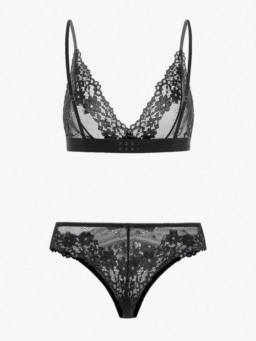 Shein Conjunto de lencería de sujetador y braguita de encaje floral - Quierox - Tienda Online