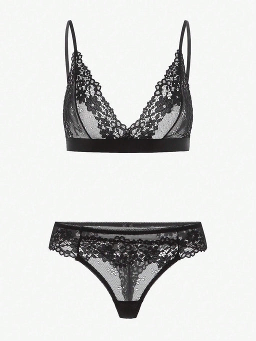 Shein Conjunto de lencería de sujetador y braguita de encaje floral - Quierox - Tienda Online