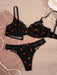 SHEIN Conjunto de lencería para mujer: sujetador negro con estampado de fresas y ribete de encaje - Quierox - Tienda Online