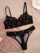 SHEIN Conjunto de lencería para mujer: sujetador negro con estampado de fresas y ribete de encaje - Quierox - Tienda Online