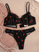 SHEIN Conjunto de lencería para mujer: sujetador negro con estampado de fresas y ribete de encaje - Quierox - Tienda Online