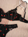 SHEIN Conjunto de lencería para mujer: sujetador negro con estampado de fresas y ribete de encaje - Quierox - Tienda Online