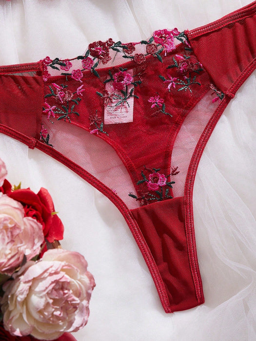 SHEIN Conjunto de lencería sexy para mujer, sujetador y pantie bordado - Quierox - Tienda Online