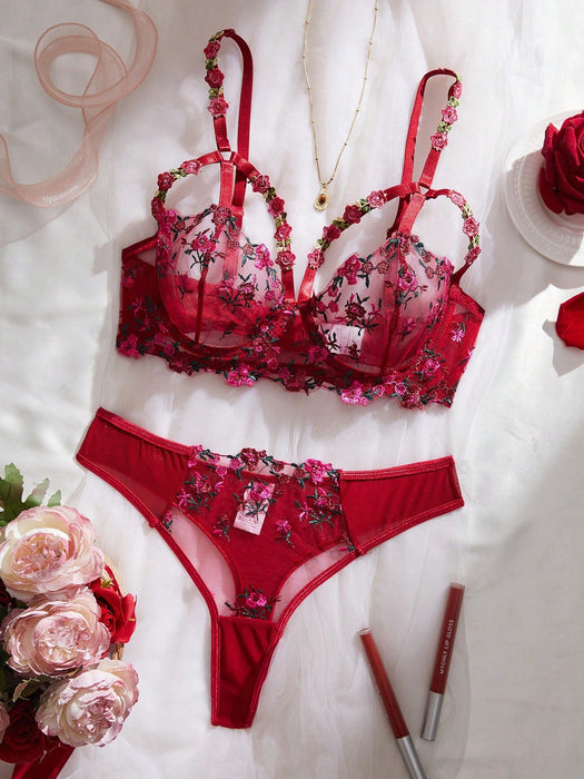 SHEIN Conjunto de lencería sexy para mujer, sujetador y pantie bordado - Quierox - Tienda Online