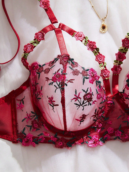 SHEIN Conjunto de lencería sexy para mujer, sujetador y pantie bordado - Quierox - Tienda Online