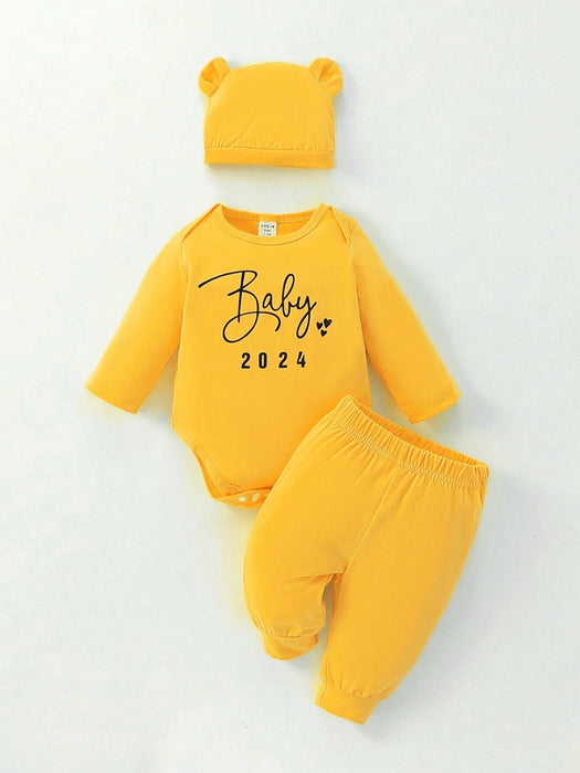 Shein Conjunto de mameluco y pantalón de manga larga con estampado de letras para bebé - Quierox - Tienda Online