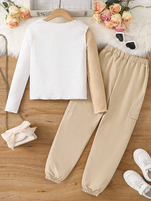 SHEIN Conjunto de moda para niñas, que incluye: Blusa de manga larga + Pantalón cargo - Quierox - Tienda Online