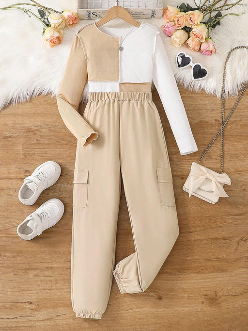 SHEIN Conjunto de moda para niñas, que incluye: Blusa de manga larga + Pantalón cargo - Quierox - Tienda Online