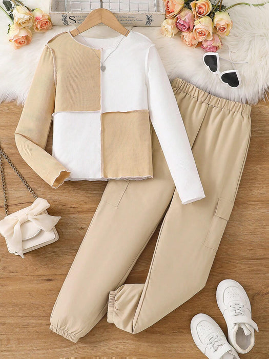 SHEIN Conjunto de moda para niñas, que incluye: Blusa de manga larga + Pantalón cargo - Quierox - Tienda Online