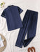 Shein Conjunto de pijama de satén liso, top informal de manga corta con botones y solapa - Quierox - Tienda Online
