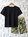 SHEIN Conjunto de playera de manga corta con gráficos de camuflaje y pantalones cortos - Quierox - Tienda Online