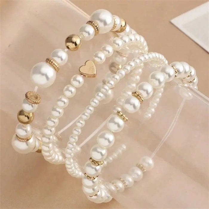 SHEIN Conjunto De Pulsera De Corazón De Perlas De Imitación Para Mujer - Quierox - Tienda Online