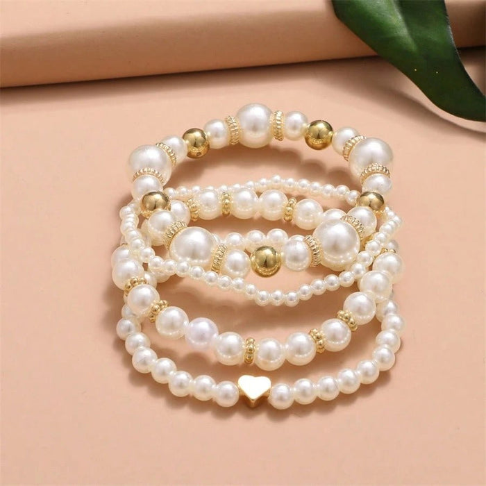 SHEIN Conjunto De Pulsera De Corazón De Perlas De Imitación Para Mujer - Quierox - Tienda Online