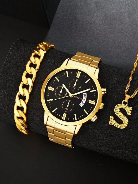 Shein Conjunto de reloj para hombre. Incluye collar con letra J, pulsera y reloj con fecha - Quierox - Tienda Online
