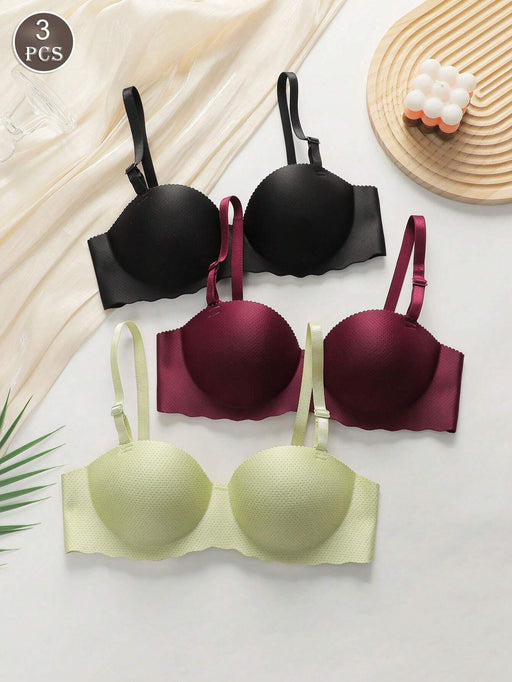 SHEIN Conjunto de sujetador push - up de 3 piezas con bordes suaves - Quierox - Tienda Online