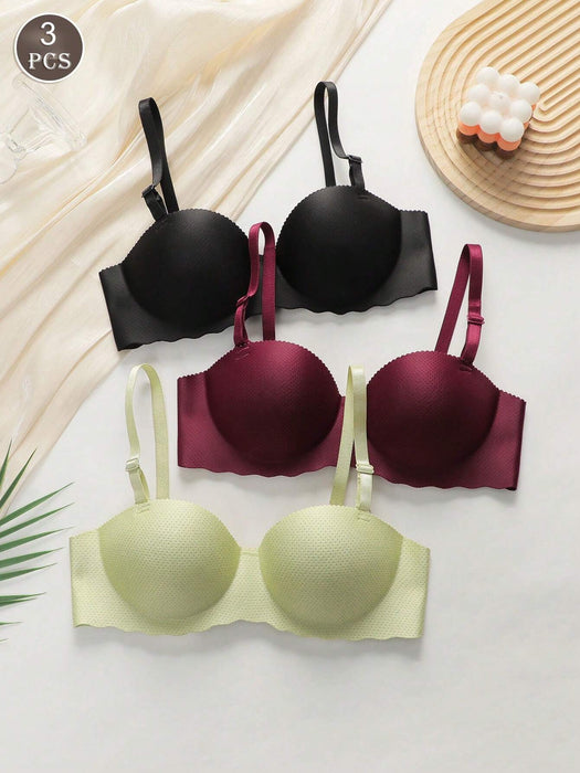 SHEIN Conjunto de sujetador push - up de 3 piezas con bordes suaves - Quierox - Tienda Online
